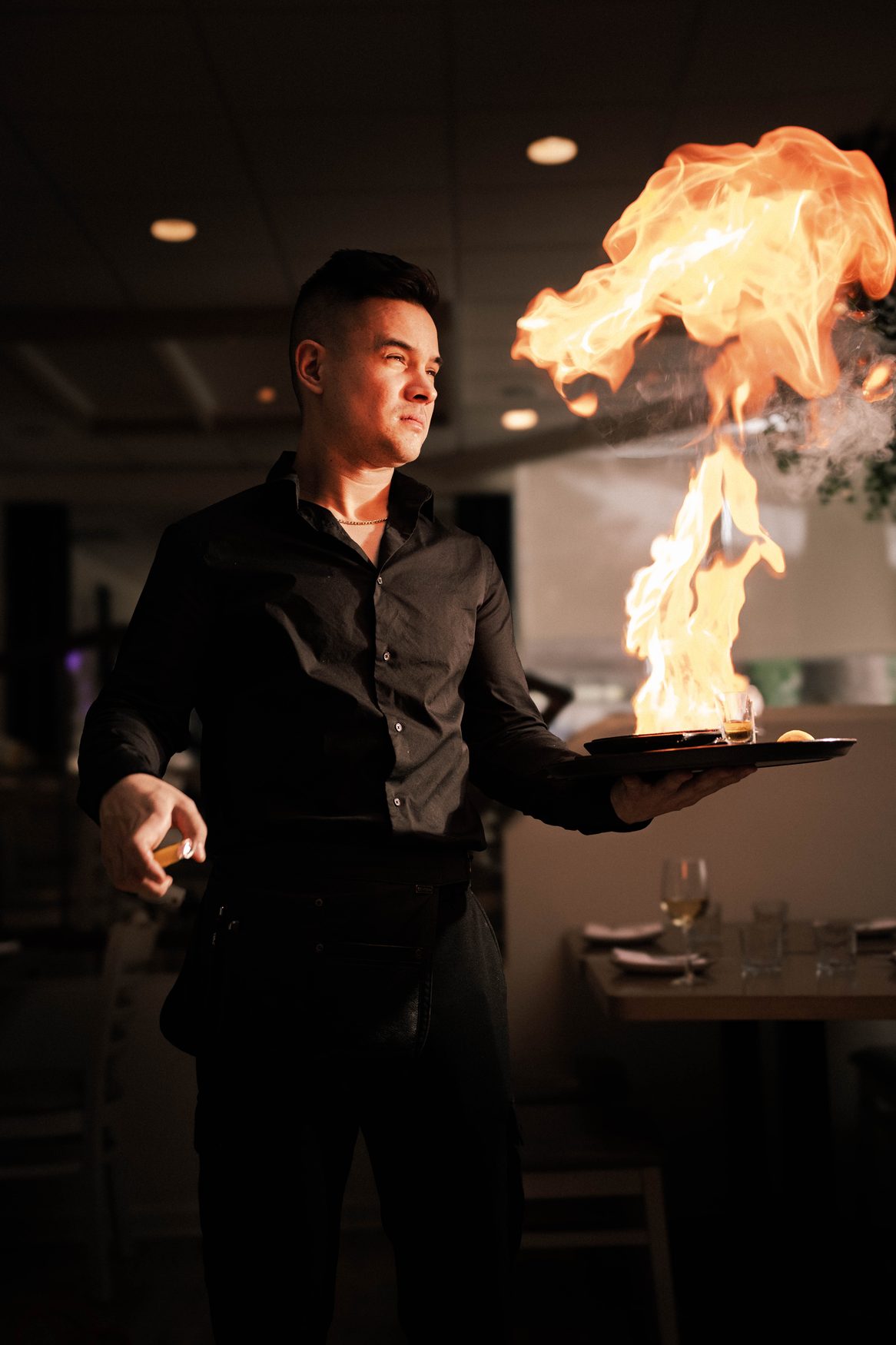 Tableside flambé at Santorini Estiatorio